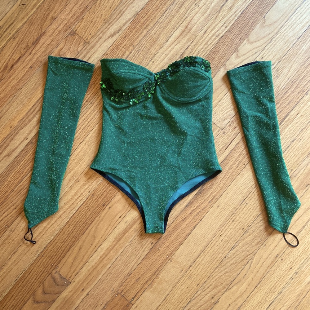 Vintage 3 Wishes Emerald Bodysuit with detached sleeves